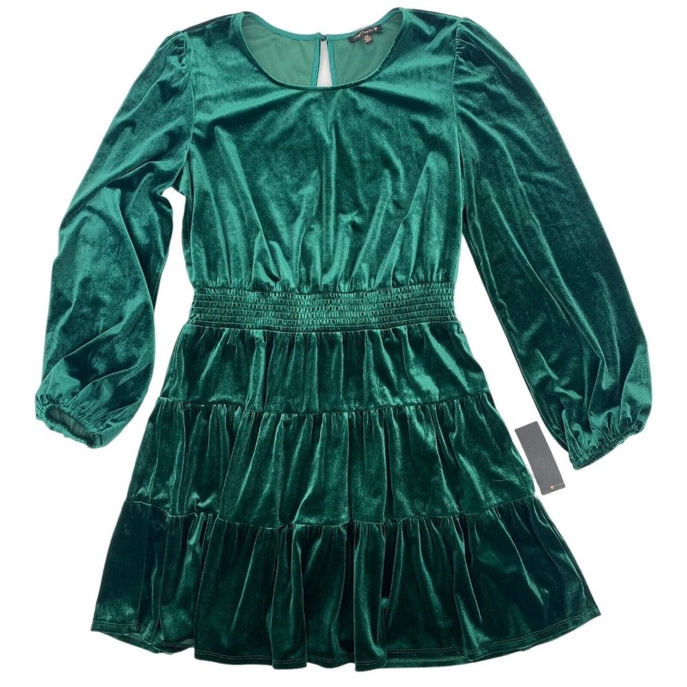 City Triangles Womens Size XXL Green Velvet Long Sleeve Tiered Dress WORN ONCE